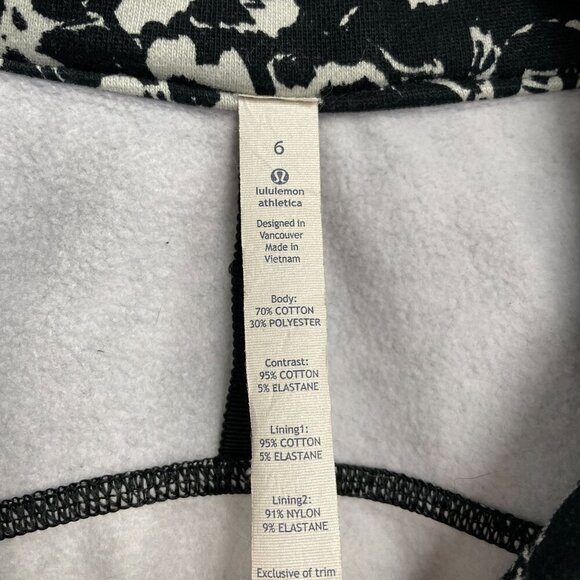 Lululemon Women's Size 6 Black & White Floral Zip-Up Sweatshirt - Picture 6 of 10
